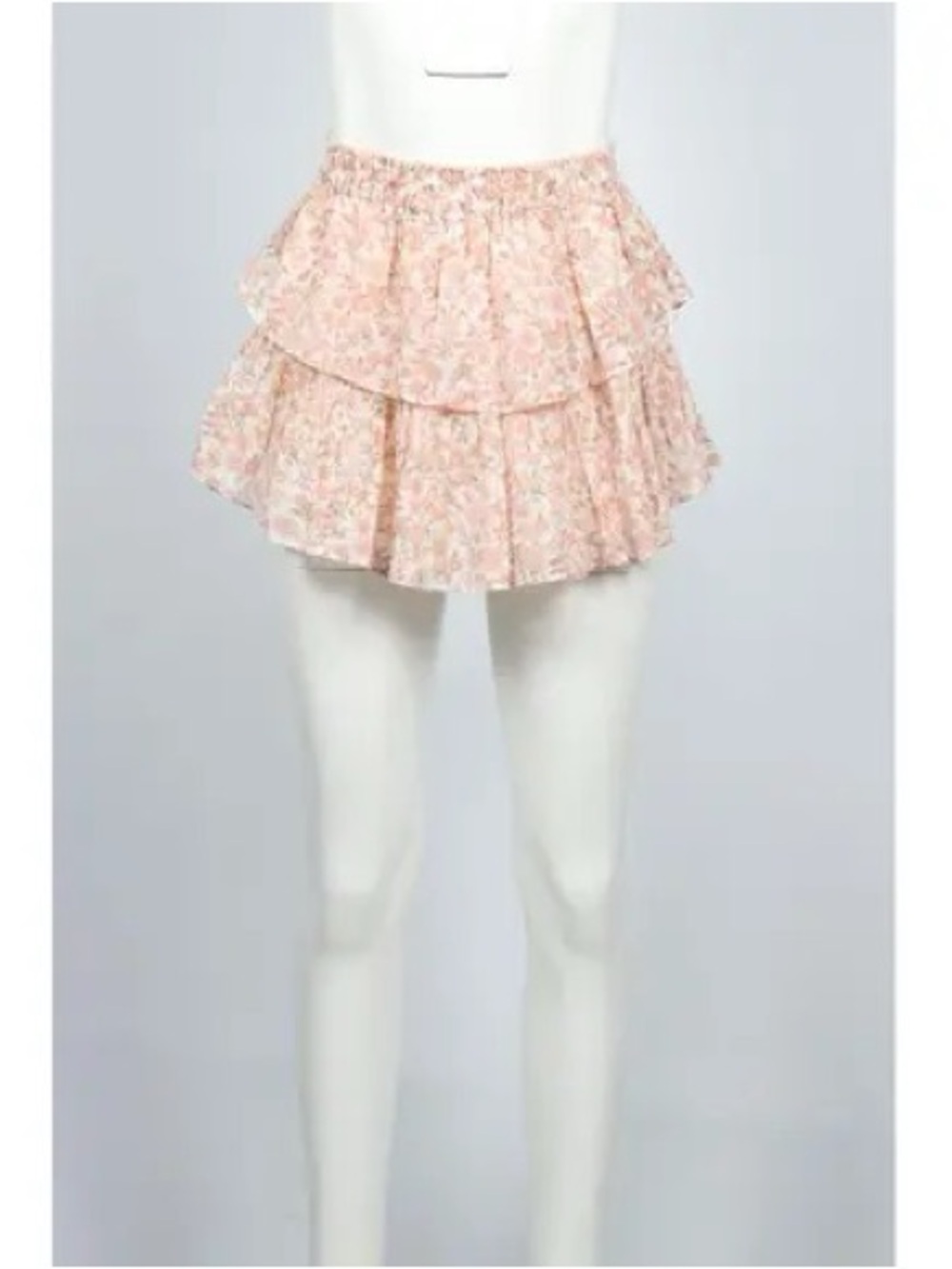 LoveShackFancy Pink Floral Tiered Ruffle Mini Skirt